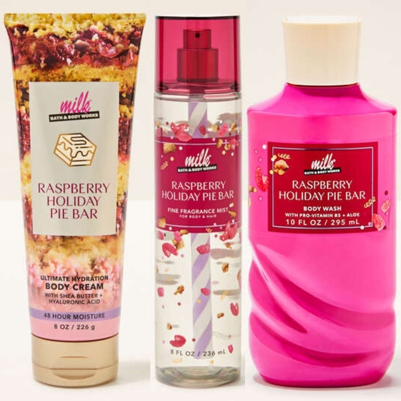 Bath & Body Works Other - Bath Body Works Milk Bar Raspberry Holiday Pie Bar Body Wash, Cream & Mist Set
